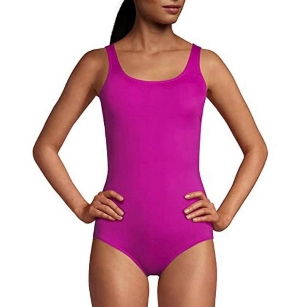 Lands End Hot Pink Tugless‎ One Piece Soft Cup Sporty Swimsuit Size 16